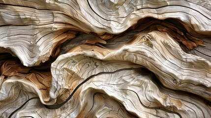 Poster - A close-up image of a weathered, wooden surface with a highly textured, wavy grain pattern. The surface is a mix of light and dark brown colors, showing the effects of time and exposure to the element