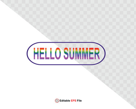 Hello summer button, sun and sale. Vector minimalistic illustration of sun rays, swimming pool with sun lounger and umbrella and tropical palm leaf, orange and sea beach with sand for background