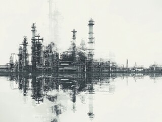 Wall Mural - Oil refinery in black and white