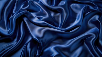 Poster - A close-up shot of a deep blue satin fabric draped and folded in a studio setting. The fabric's texture and sheen are evident, creating a luxurious and elegant look.