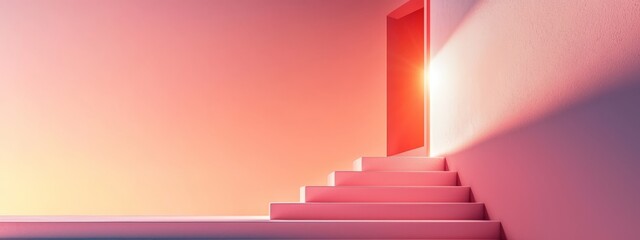 Canvas Print -  A set of stairs with lights atop - one stair glows from above, the other does likewise