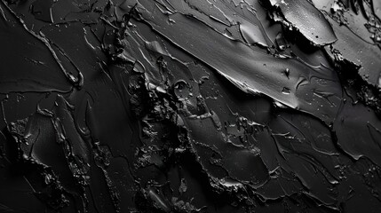 Poster - A close-up shot of black paint applied in thick, textured strokes, creating an abstract and visually interesting pattern. The light catches the peaks and valleys of the paint, revealing subtle variati