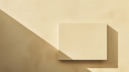 Poster - a plain, off-white square canvas sits centered on a pale beige wall. sunlight streams in from the up