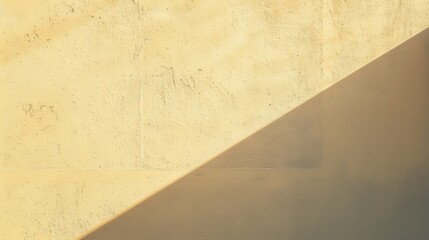 Poster - A cream-colored wall with a diagonal shadow cast across its surface, creating two distinct sections of light and dark. The texture of the wall is visible, with subtle imperfections creating a subtle p