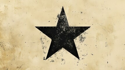 Leinwandbilder - a large, black, five-pointed star with a distressed, textured look sits on a creamy-colored backgrou