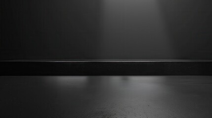 Poster - A narrow platform rests on a dark grey concrete floor. A single beam of light shines down onto the platform from above, creating a stark contrast.