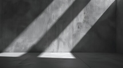 Leinwandbilder - Sunlight streams through a window, casting diagonal shadows across the concrete floor and walls of an empty room. The light illuminates the rough texture of the concrete surface, highlighting its impe