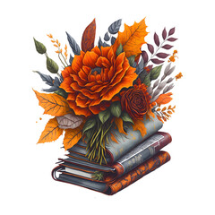 Wall Mural - Books with Flower Illustration PNG clipart