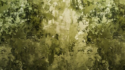 Poster - A close-up photograph of a textured concrete wall featuring abstract swirls of green and white paint. The wall has a rough, uneven surface with areas of peeling paint and visible cracks.