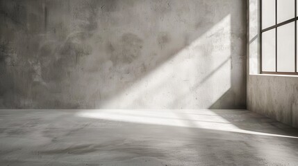 Aufkleber - A large window in a concrete room allows sunlight to stream across the empty floor, casting shadows on the wall.