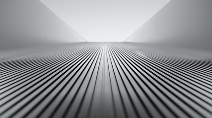 Leinwandbilder - The image shows a close-up view of a metallic surface, composed of parallel, ridged lines that recede into the distance, creating a sense of depth. The surface is illuminated from above, casting soft 