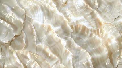 Poster - A close up view of a mother of pearl shell's interior surface, revealing a textured, iridescent pattern of white and cream. The intricate details create a natural, abstract design.
