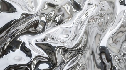 Leinwandbilder - A close-up shot of a metallic, silver liquid surface, exhibiting an abstract pattern of swirling, rippling, and wavy forms. The surface is reflective and captures light, creating a shimmering effect.