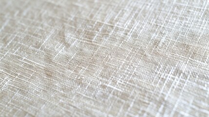 Poster - A close-up shot of a white linen fabric. The texture is prominent, showing the intricate weave and a slightly wrinkled appearance. The fabric is illuminated by natural light, casting a subtle glow on 