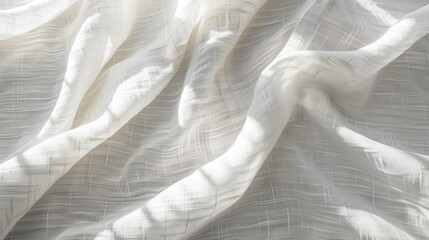 Poster - A close-up shot of a white linen fabric, draped and flowing in soft, natural light. The fabric has a subtle texture with a slightly wrinkled surface.