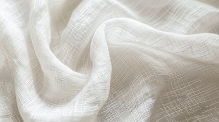 Poster - A close-up shot of a white fabric with a subtle grid pattern. The fabric is wrinkled and textured, creating a soft and delicate look. The background is blurred, drawing attention to the detailed surfa