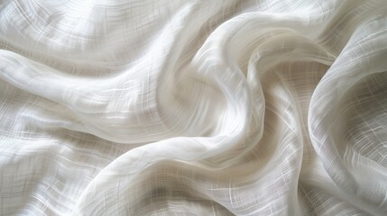 Poster - A close-up image of white fabric with a textured surface. The fabric is draped in soft, flowing folds, creating an abstract pattern of light and shadow. The texture is clearly visible, adding a sense 