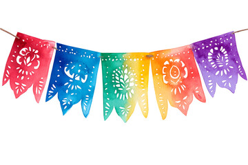 Colorful papel picado banners create festive atmosphere, evoking joy and celebration.