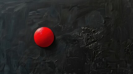 Leinwandbilder - A single, red, spherical object rests on a black, textured surface. The orb appears to be made of a smooth, reflective material, and it contrasts sharply with the dark background.