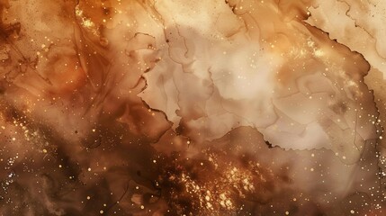 Aufkleber - A close-up image of an abstract design created with brown and gold inks. The inks swirl and blend together, creating a unique and beautiful pattern. Small gold flecks add a subtle shimmer to the desig