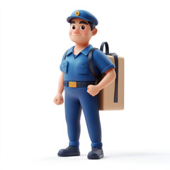 Wall Mural - 3D cartoon, a male courier uniform. on a solid white background