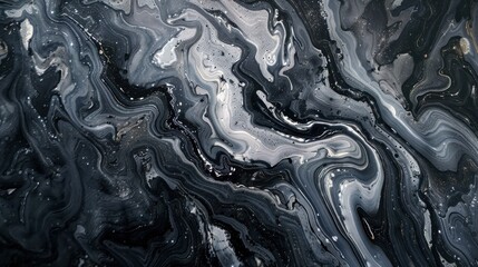 Leinwandbilder - A close-up image of a black and white paint texture, with swirling patterns and a slightly glittery appearance.