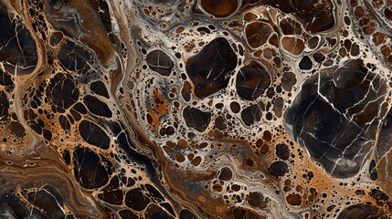 Poster - The image depicts an abstract pattern with swirls of black, brown, and white paint. The pattern appears to be organic and resembles natural textures such as marble or stone. There are also numerous sm