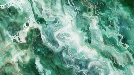 Poster - An abstract pattern in shades of green and white, reminiscent of swirling marble, with subtle hints of gold.