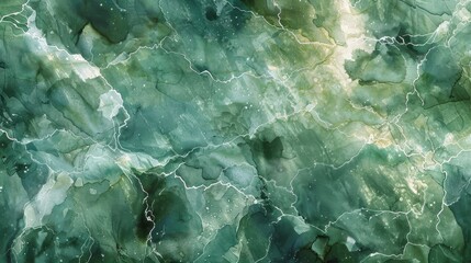 Aufkleber - A close-up photograph of an abstract painting with a swirling pattern of green and white ink, creating an organic and marbled effect.