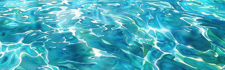 Poster - The image shows a close-up view of the surface of blue water, with sunlight reflecting off the ripples and creating a pattern of light and dark areas.