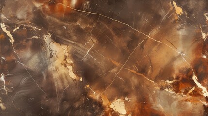 Poster - A close-up photo of a smooth, polished marble surface. The marble has a brown base with white veins running through it, creating a unique and elegant pattern. The surface appears to be illuminated fro