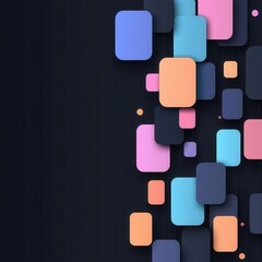 Poster - Abstract orientation grid with floating indicators and geometric icons, dark background with ample blank space.