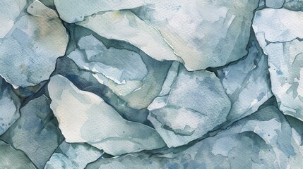 Poster - A close-up of an abstract watercolor painting depicting a collection of smooth, blue and grey stones. The watercolors create a textured, layered effect, giving the appearance of depth and dimension.