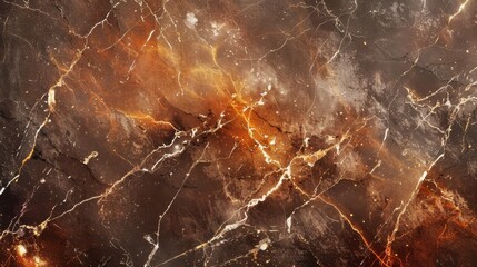 Leinwandbilder - A close-up image of a brown and orange marble surface. The stone has a swirling, abstract pattern of light and dark veins. There are small, white spots scattered throughout the surface. The background