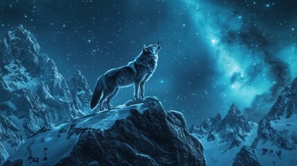  Lone Wolf Howling Under a Starry Sky