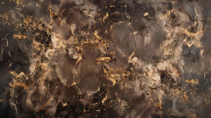Poster - A close-up image of a dark brown background with abstract swirls of light gold and brown. The image resembles a marble pattern with uneven lines and textures.
