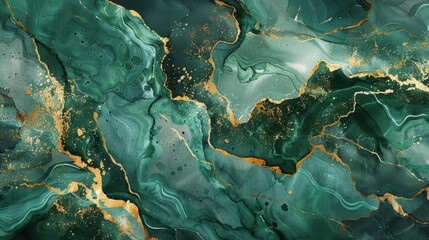 Aufkleber - A digital illustration featuring a swirling, abstract pattern of green and gold marble. The gold veins and flecks are interspersed throughout the dark green base. The image creates a sense of fluidity