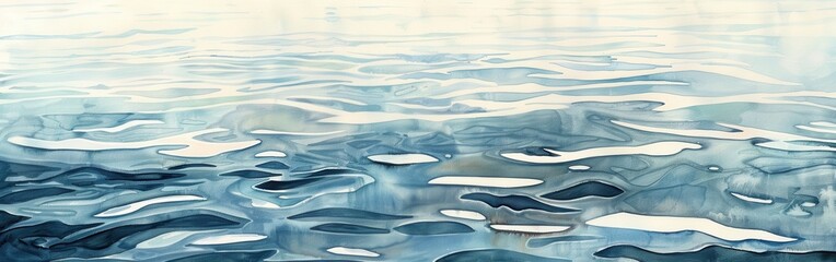 Poster - A watercolor painting captures the beauty of rippling water, with shades of blue and white blending together to create a dynamic and captivating scene. The artist's use of brushstrokes and washes crea