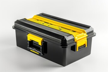 Wall Mural - Black and yellow toolbox with handle. Compact and durable design. Modern and efficient storage solution. Household or professional use. Generative AI