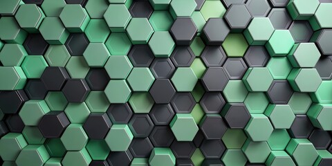 Wall Mural - Background with black and pastel green hexagons, a render , , abstract, backdrop, design, geometric, modern, pattern, digital