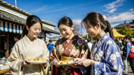 Poster - japanese woman buying pancake a traditional snack