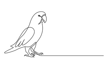 Wall Mural - Continuous one line drawing of cute parrot bird with long tail for logo identity. Aves animal mascot concept for national conservation park icon. Vector one line illustration