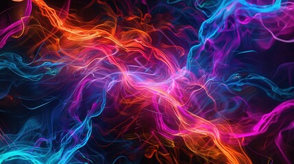 Wall Mural - A digital illustration of swirling, flowing, and vibrant smoke in a dark environment. The smoke is red, orange, blue, and purple in color, and the image is abstract and ethereal.