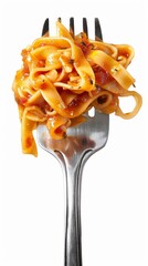 Canvas Print - A fork with a pile of noodles on top and some sauce. AI.