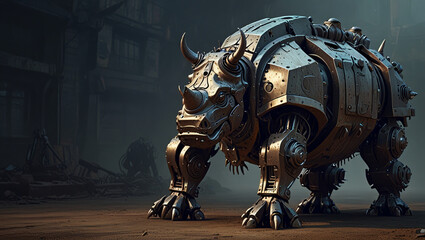 Wall Mural - rhino monster robotic illustration