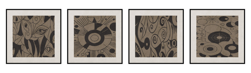 Set of 4 Fashionable illustration in vintage style. Pattern to print for wall decorations. Abstract shapes.