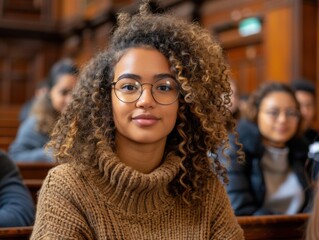 Poster - Portrait of a young female student smiling. AI.