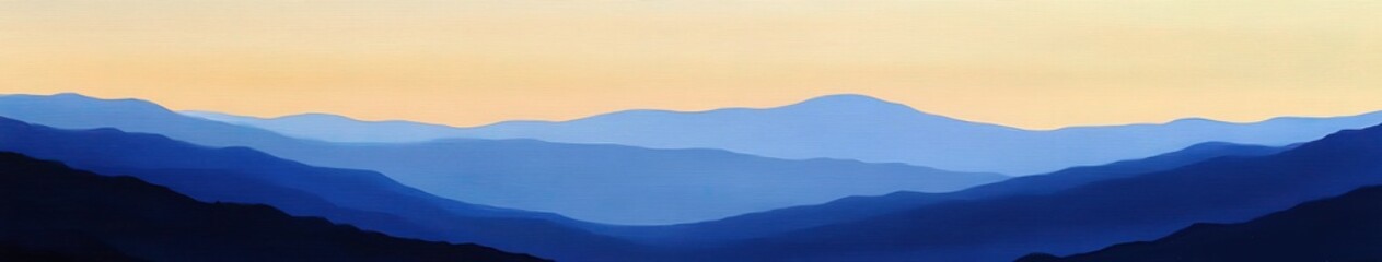 Calm blue mountain landscape at dawn with soft gradient hues