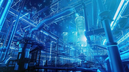 Neon-lit Futuristic Industrial Plant Showcasing Automation Technology
 Integration in Modern Business Operations