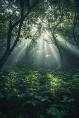 Canvas Print - Sunlight filtering through forest trees